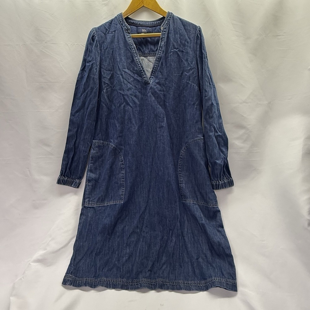 Boden Denim Dress Women's 100% Cotton Size 12L Long Sleeve V-Neck Made in China